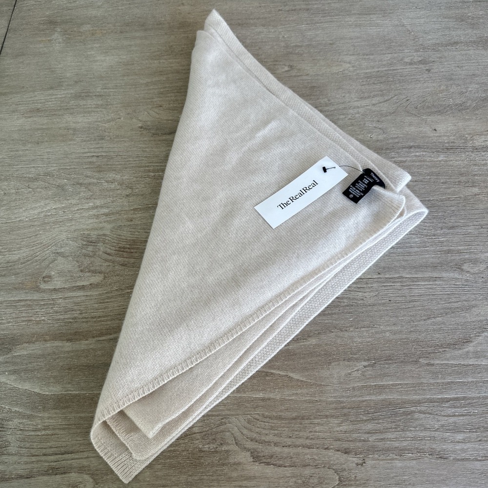 Theory 100% Cashmere Scarf Soft Beige Neutral Minimalist 20" x 78" Retail $325